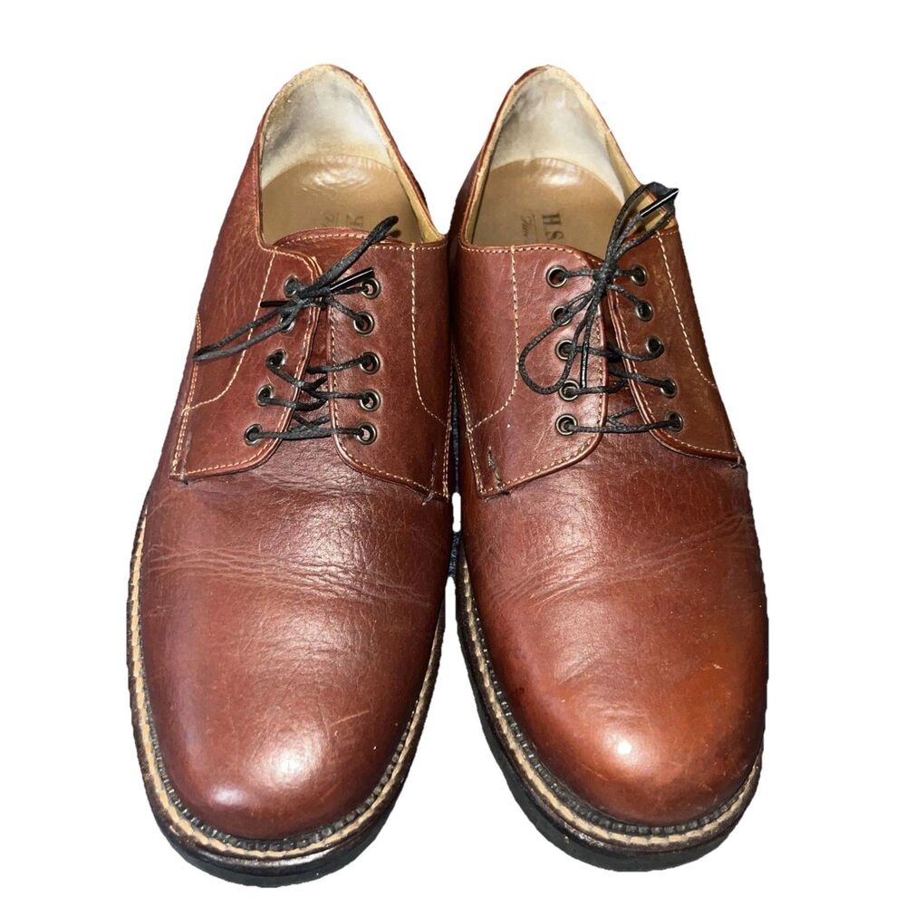 H.S. Trask Brown Leather Derby Rubber Soles Size 9 M Hand Crafted In Italy